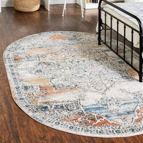 Unique Loom Nyla Collection Area Rug - Smile (5' 3" x 8' Oval Multi/Gray)