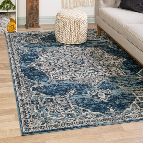 Unique Loom Nyla Collection Area Rug - Smile (5' 3" x 8' Rectangle Blue/Light Blue)