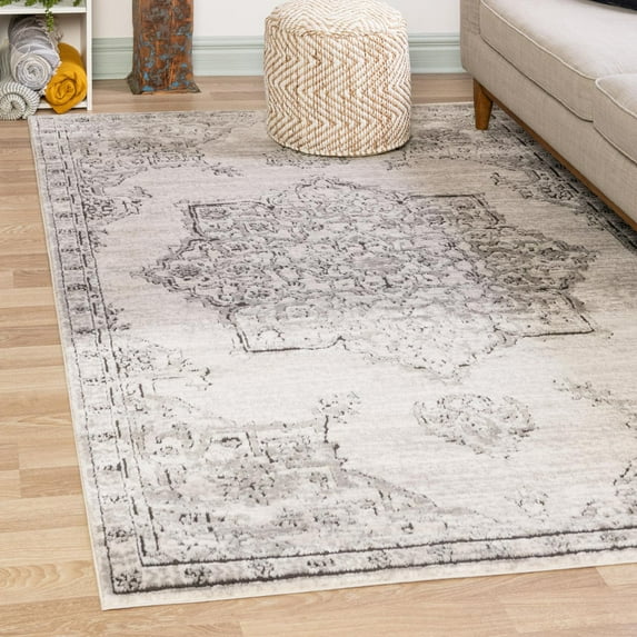 Unique Loom Nyla Collection Area Rug - Smile (6' x 9' Rectangle Ivory/Gray)