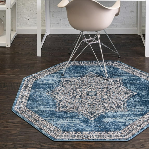 Unique Loom Nyla Collection Area Rug - Smile (7' Octagon Blue/Light Blue)
