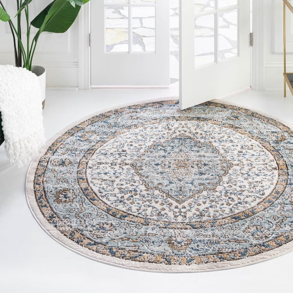 Unique Loom Nyla Collection Area Rug - Winner (10' Round Blue/Dark Gray)