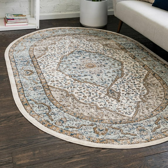 Unique Loom Nyla Collection Area Rug - Winner (5' 3" x 8' Oval Blue/Dark Gray)