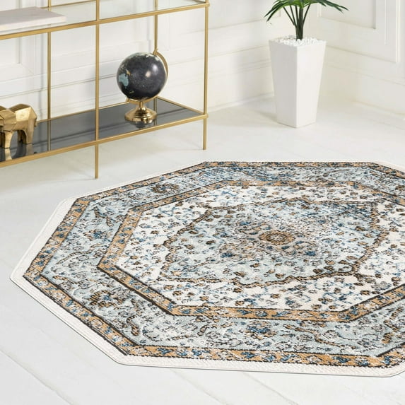 Unique Loom Nyla Collection Area Rug - Winner (7' Octagon Blue/Dark Gray)