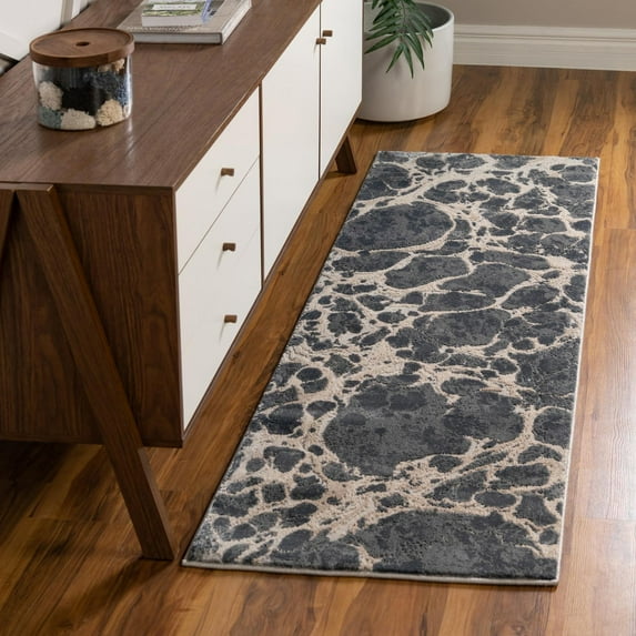 Unique Loom Oasis Collection Area Rug - Breeze (2' x 12' Runner Gray/Ivory)