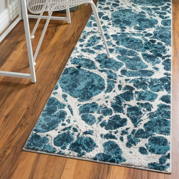 Unique Loom Oasis Collection Area Rug - Breeze (2' x 6' Runner Blue/Navy Blue)