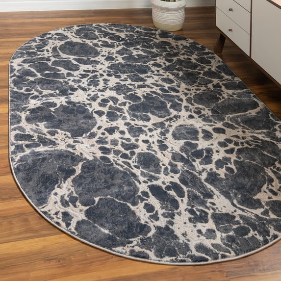 Unique Loom Oasis Collection Area Rug - Breeze (5' x 8' Oval Gray/Ivory)