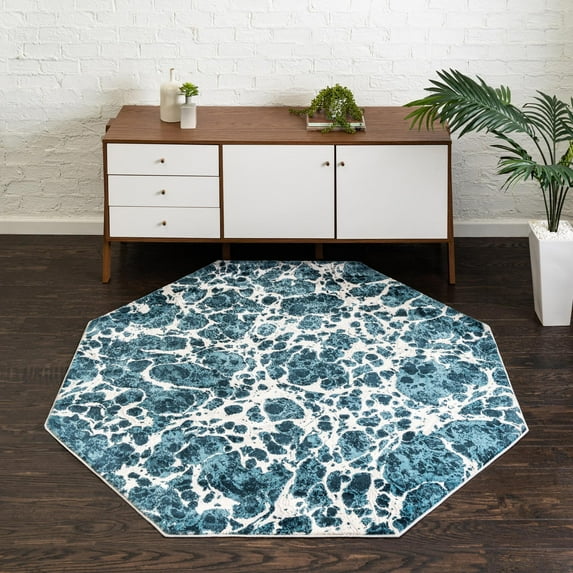 Unique Loom Oasis Collection Area Rug - Breeze (6' Octagon Blue/Navy Blue)