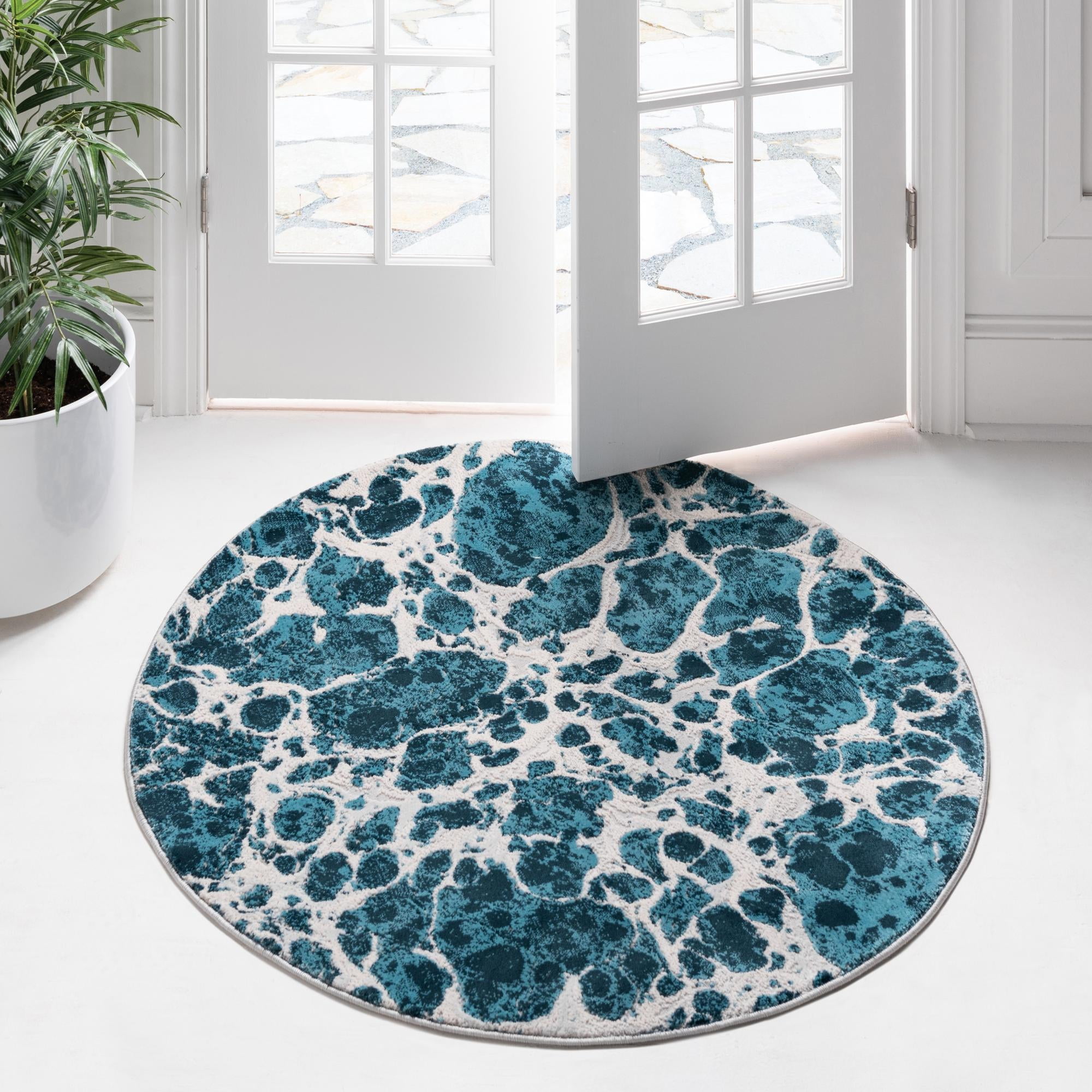 Unique Loom Oasis Collection Area Rug - Breeze (7' Round Blue/Navy Blue ...