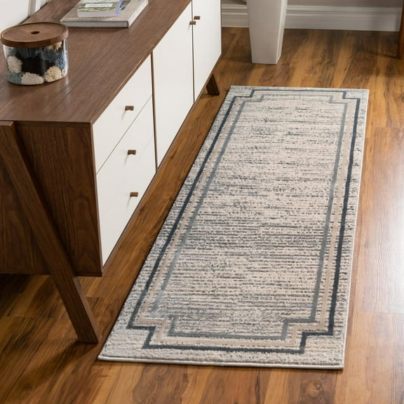 Unique Loom Oasis Collection Area Rug - Fountain (2' x 12' Runner Gray/Ivory)