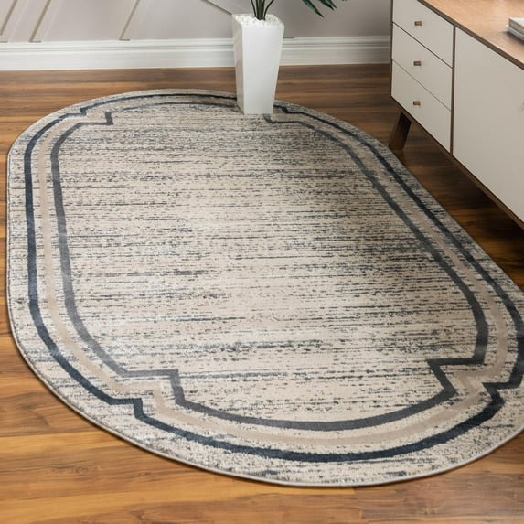 Unique Loom Oasis Collection Area Rug - Fountain (5' x 8' Oval Gray/Ivory)