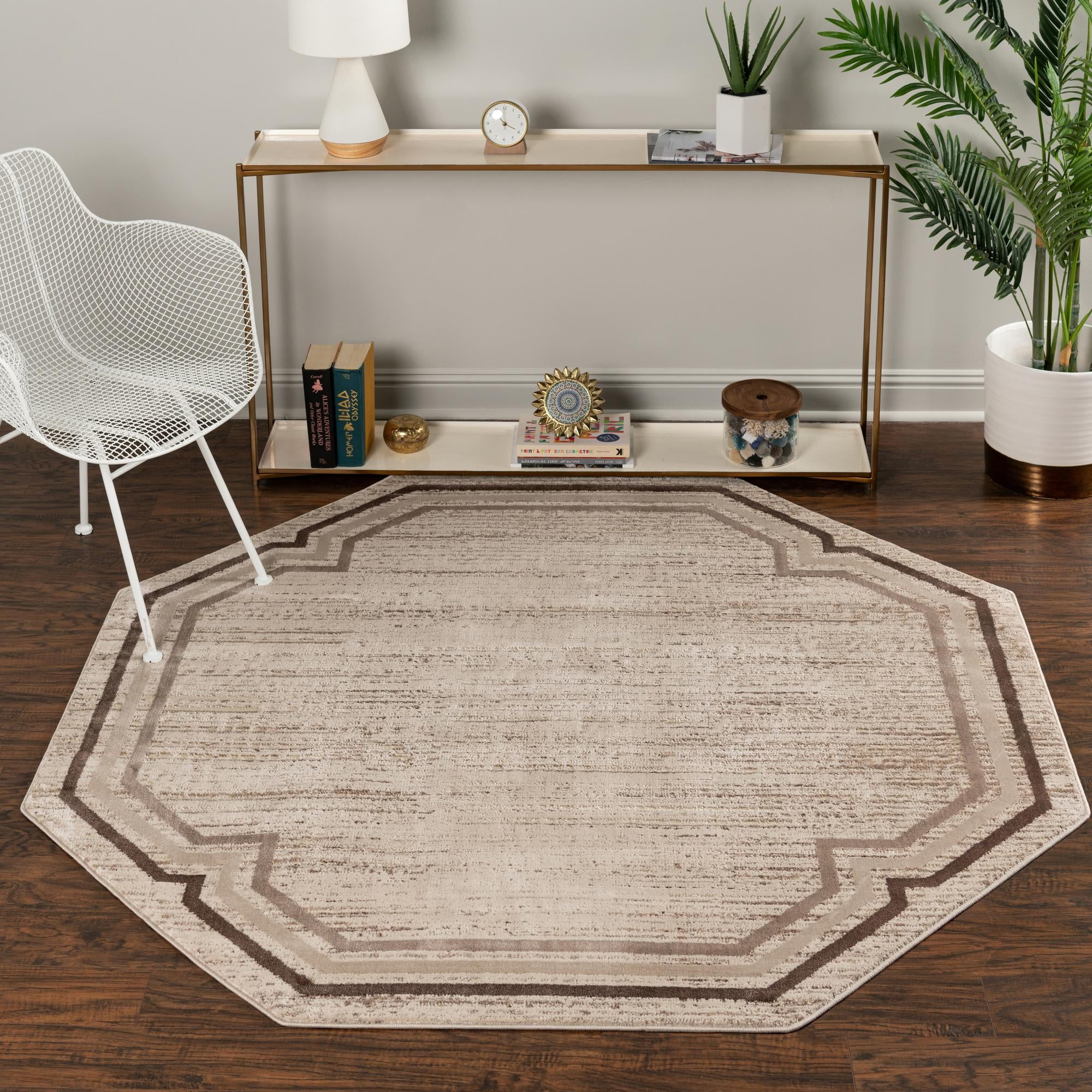 Ivory Abstract Braided Octagon Easy-Care Rug