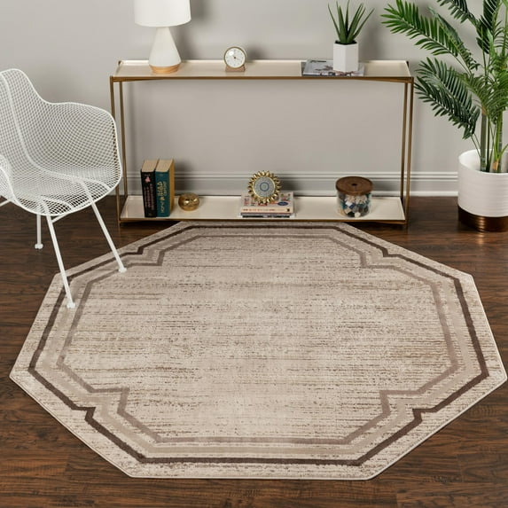 Unique Loom Oasis Collection Area Rug - Fountain (6' Octagon Brown/Beige)