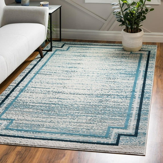 Unique Loom Oasis Collection Area Rug - Fountain (8' x 10' Rectangle Blue/Ivory)