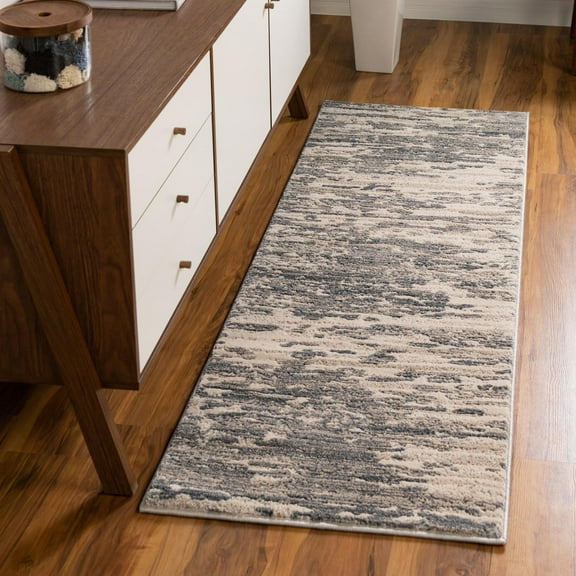 Unique Loom Oasis Collection Area Rug - Water (2' x 6' Runner Gray/Ivory)