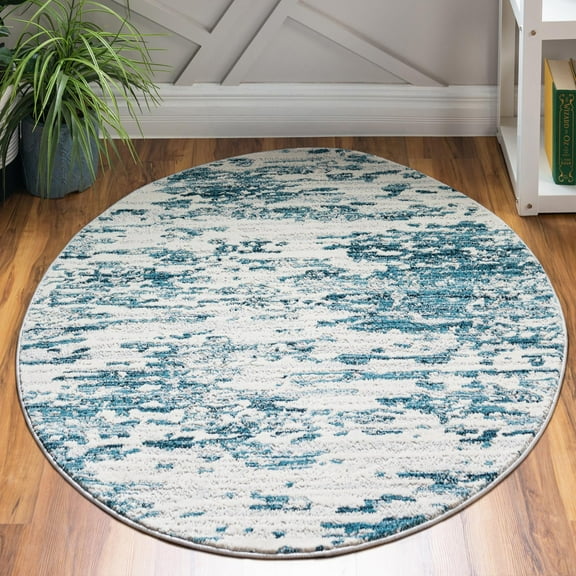 Unique Loom Oasis Collection Area Rug - Water (4' Round Blue/Navy Blue)