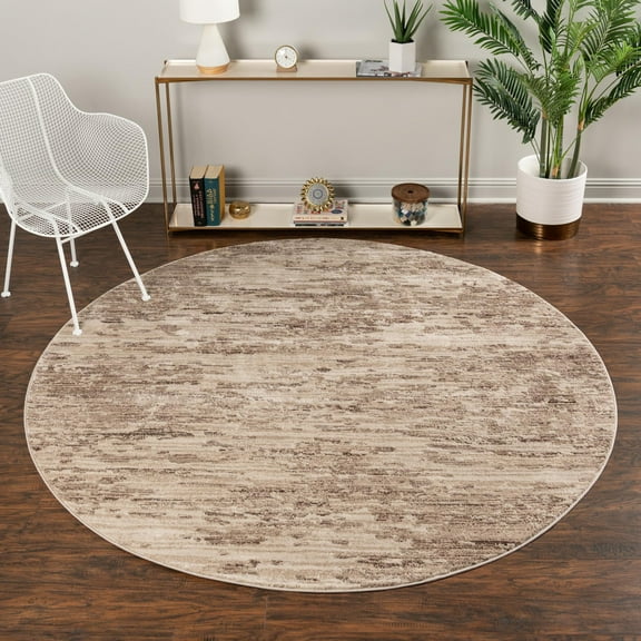 Unique Loom Oasis Collection Area Rug - Water (4' Round Brown/Beige)