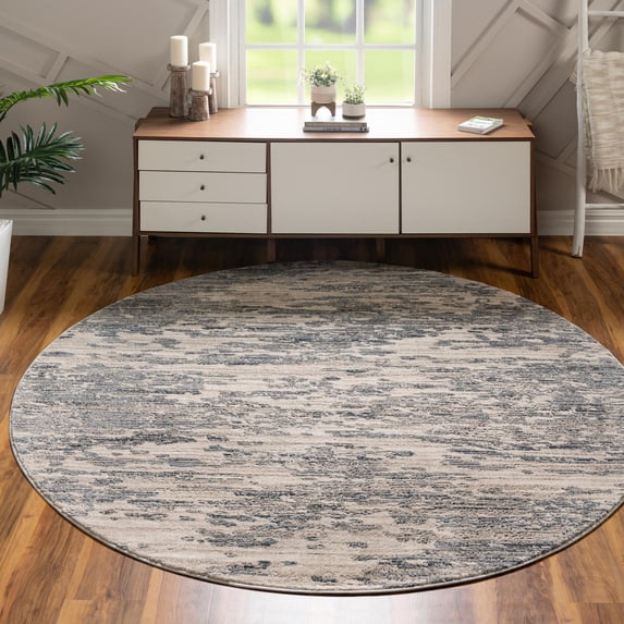 Unique Loom Oasis Collection Area Rug - Water (4' Round Gray/Ivory)