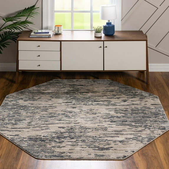 Unique Loom Oasis Collection Area Rug - Water (6' Octagon Gray/Ivory)