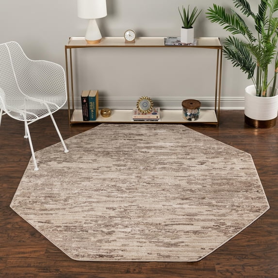 Unique Loom Oasis Collection Area Rug - Water (7' Octagon Brown/Beige)