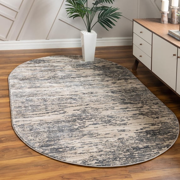Unique Loom Oasis Collection Area Rug - Water (8' x 10' Oval Gray/Ivory)