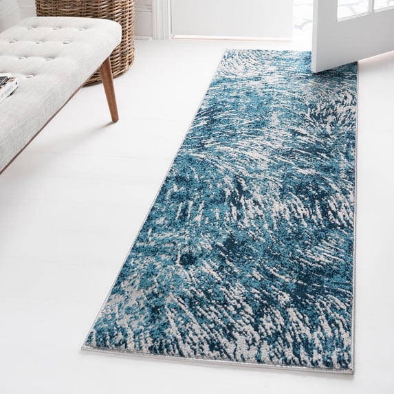 Unique Loom Oasis Collection Area Rug - Wave (2' x 12' Runner Blue/Gray)