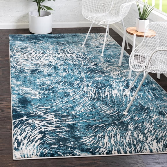 Unique Loom Oasis Collection Area Rug - Wave (2' x 3' Rectangle Blue/Gray)