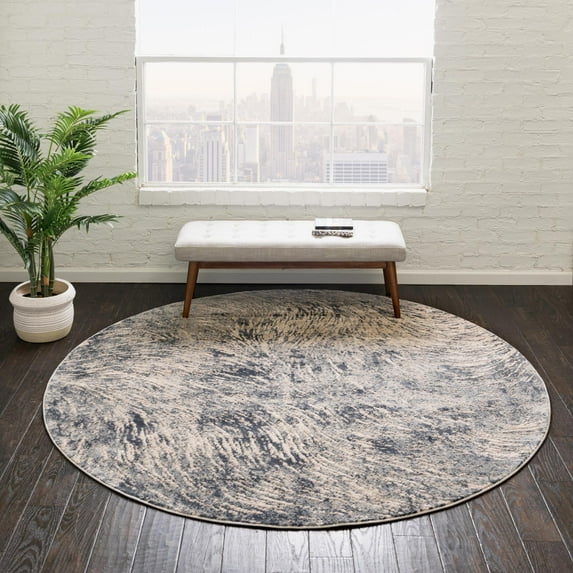 Unique Loom Oasis Collection Area Rug - Wave (4' Round Gray/Ivory)