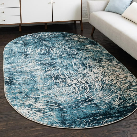 Unique Loom Oasis Collection Area Rug - Wave (5' x 8' Oval Blue/Gray)