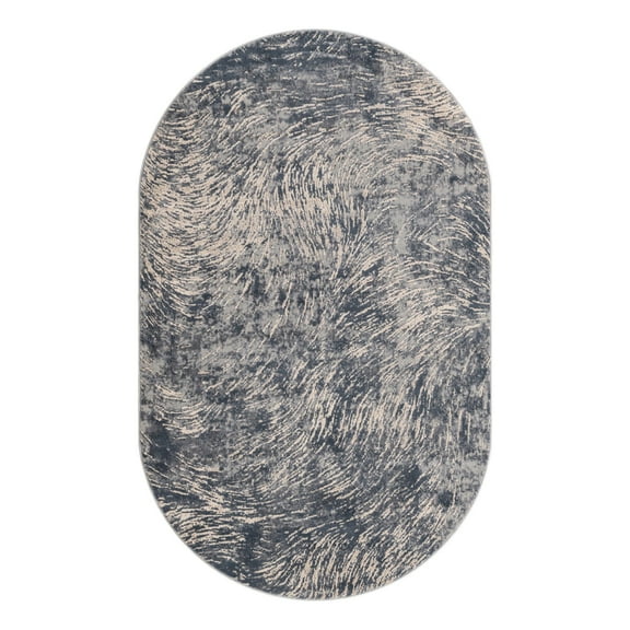 Unique Loom Oasis Collection Area Rug - Wave (5' x 8' Oval Gray/Ivory)