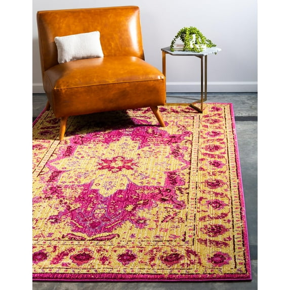 Unique Loom Oasis Medici Rug Pink/Burgundy 5' 1" x 8' Floral Bohemian Perfect For Living Room Bed Room Dining Room Office