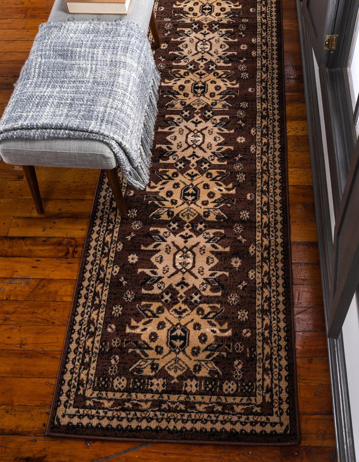 Taftan Brown and Cream Synthetic Runner Rug