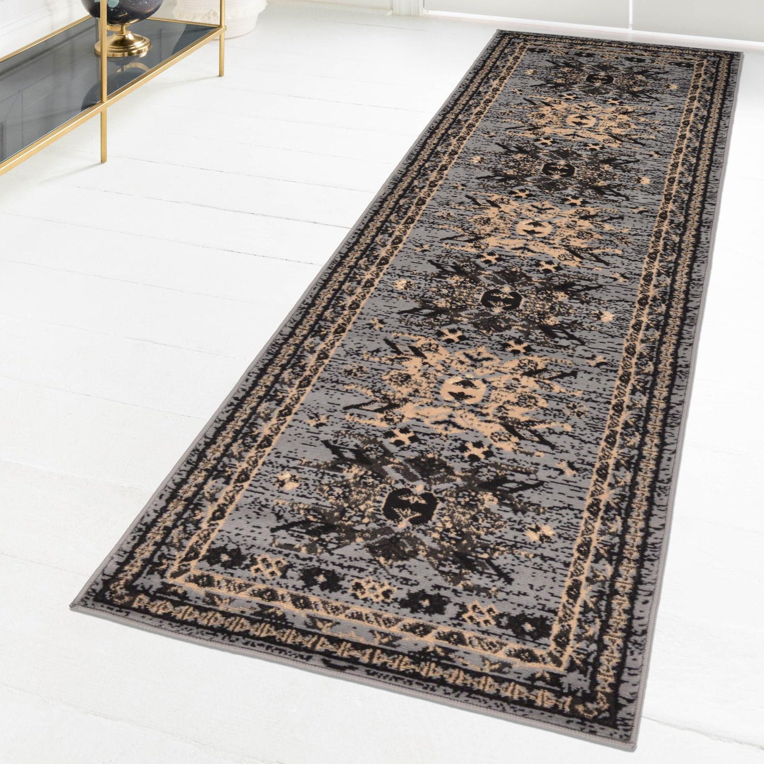 Modern Gray Synthetic Indoor Runner Rug 2' 2" x 8' 2"
