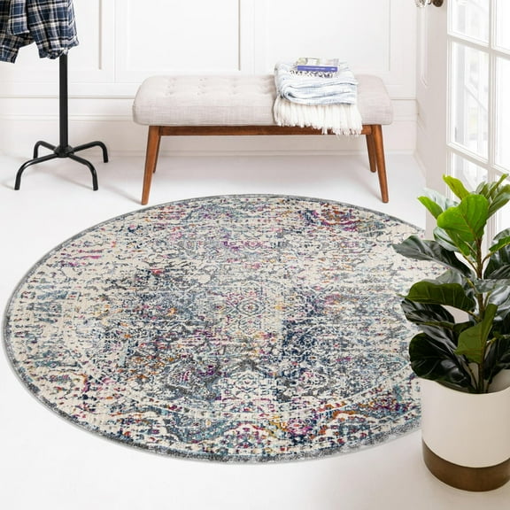 Unique Loom Budapest Collection Area Rug - Obuda (5' 1" Round Gray/Ivory)