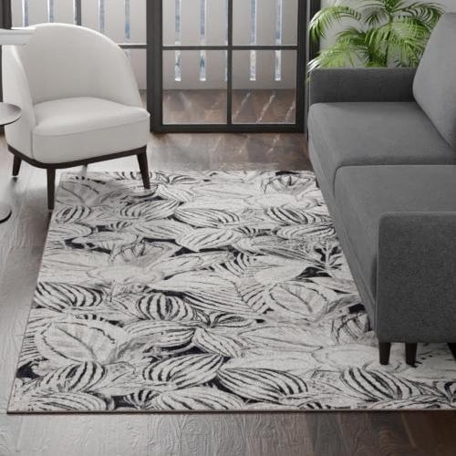 Charcoal Floral Synthetic 8' x 10' Rectangular Area Rug