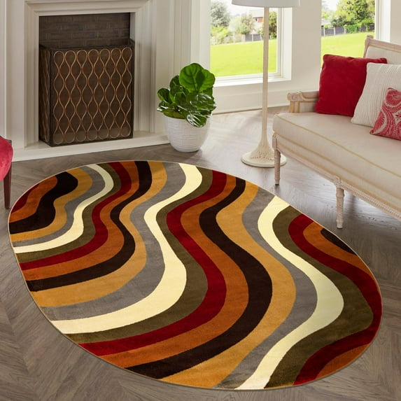 Unique Loom Cafe Collection Area Rug - Odacio (5' 3" x 8' Oval Multi/Brown)