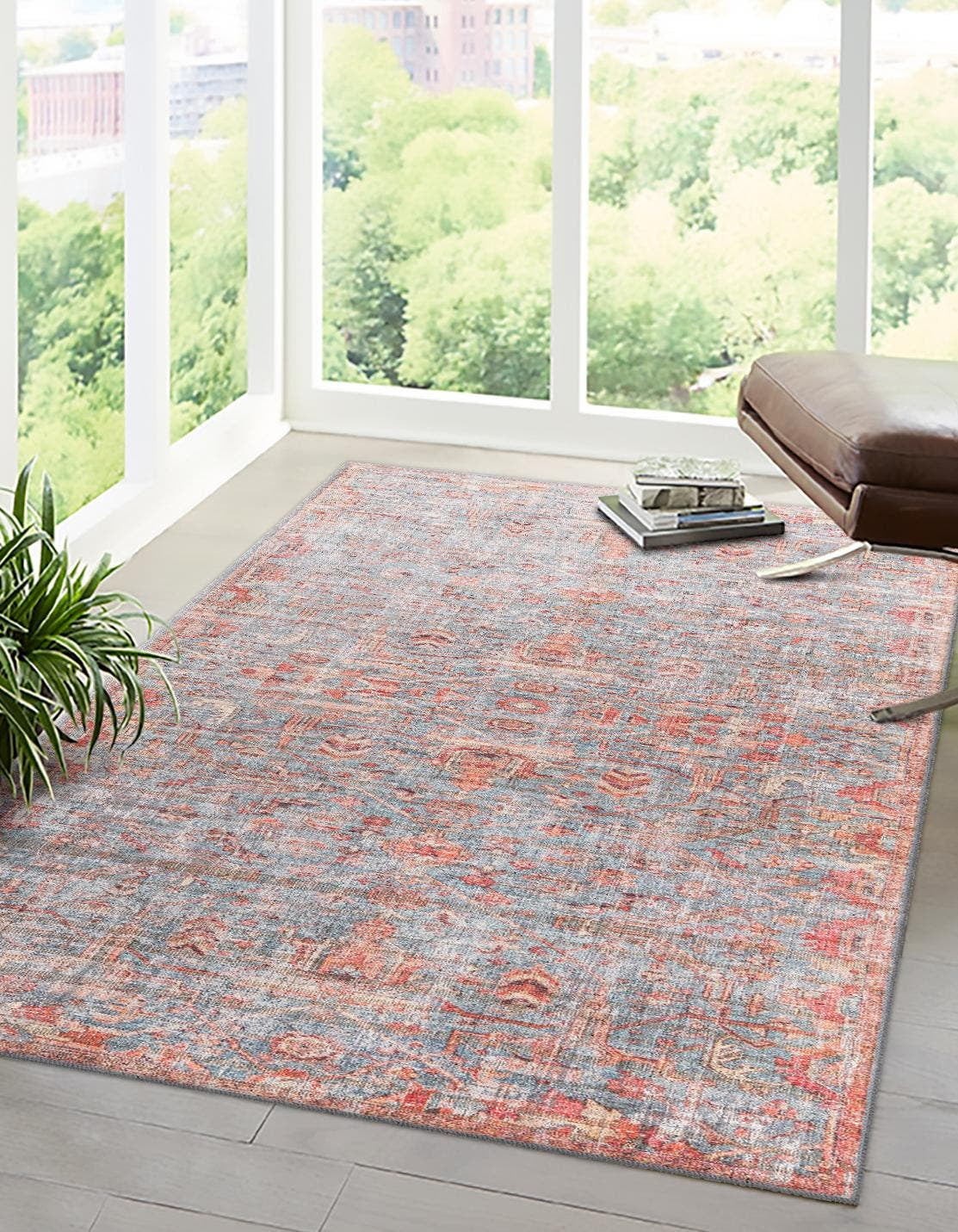 Antique Blue 4' x 6' Flat Woven Synthetic Easy Care Rug