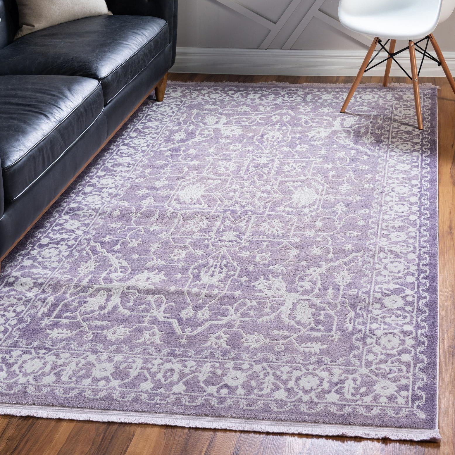 Purple and Ivory Abstract Synthetic Easy Care Rug, 4' x 6'