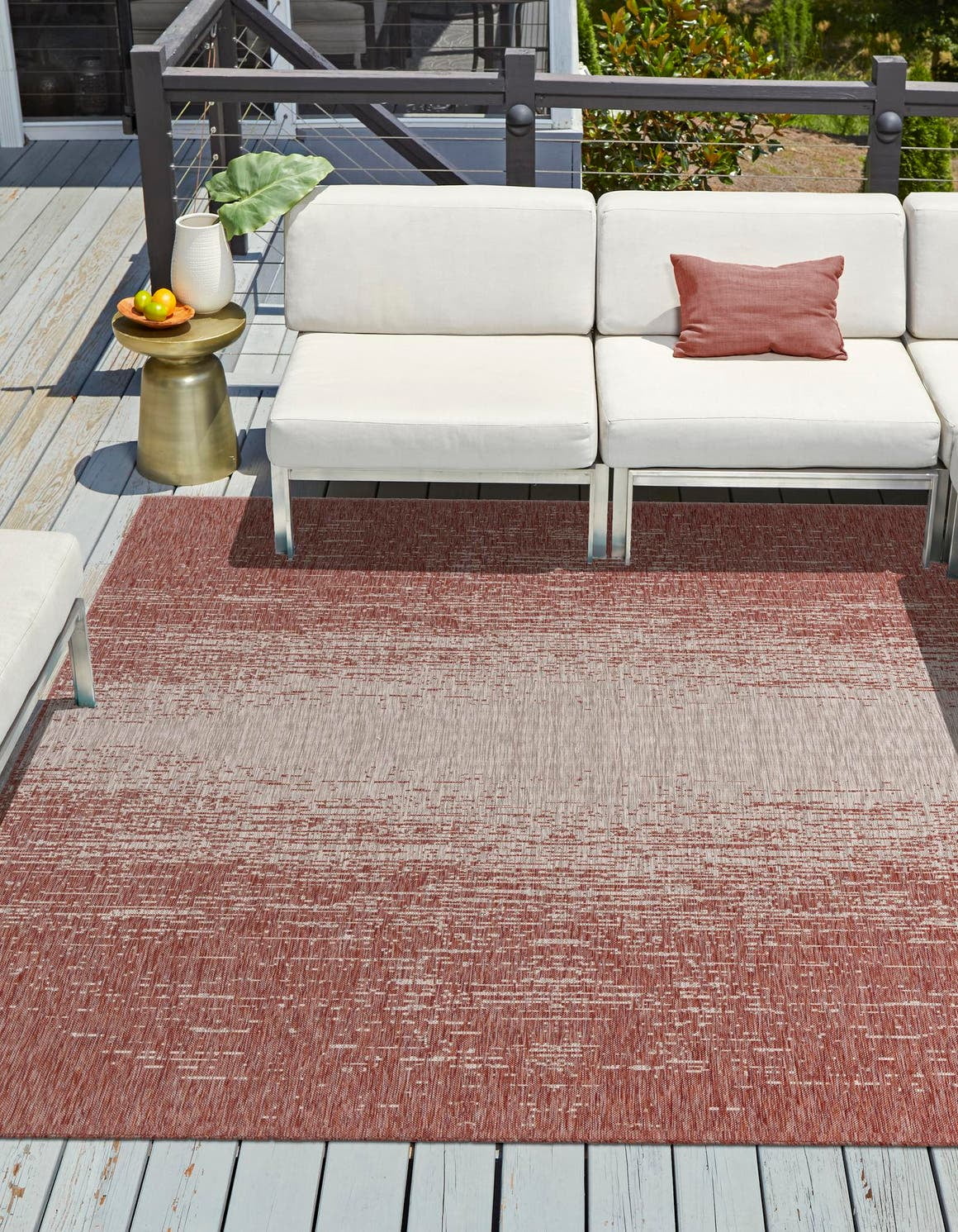 Unique Loom Ombre Outdoor Modern Rug 10' 8 x 10' 8 Square Rust Red
