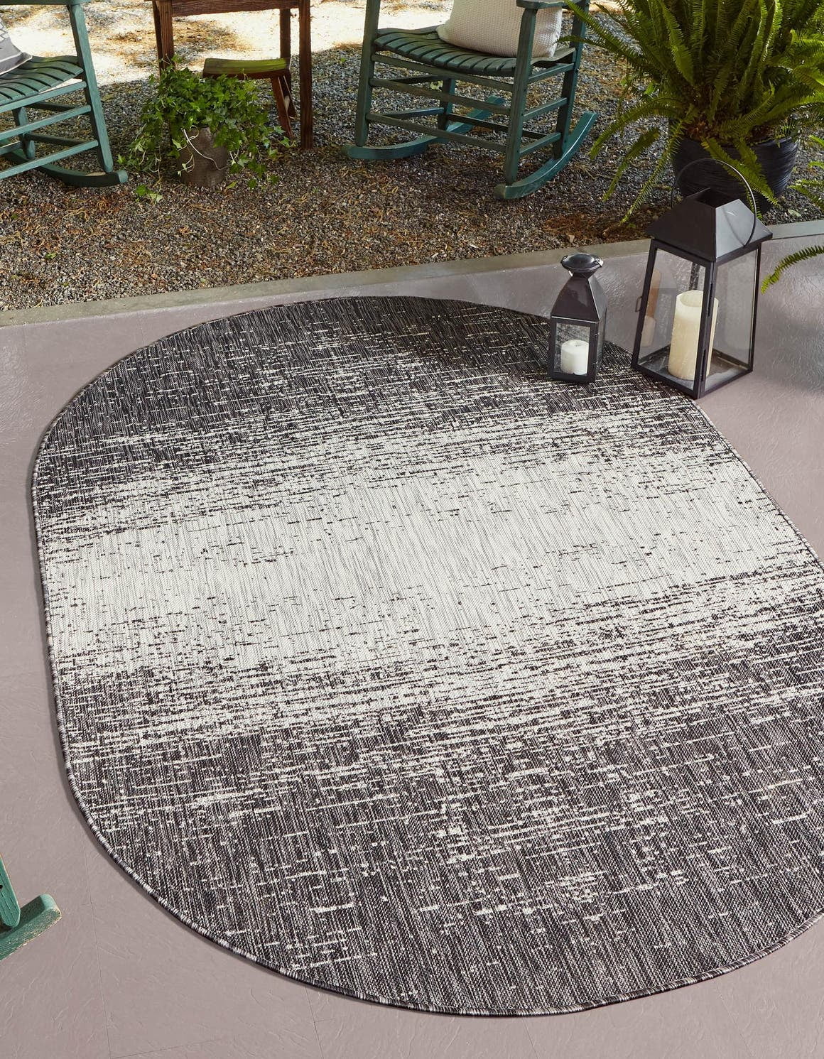 Unique Loom Ombre Outdoor Modern Rug , 3' 3" x 5' 3" ,Charcoal Gray