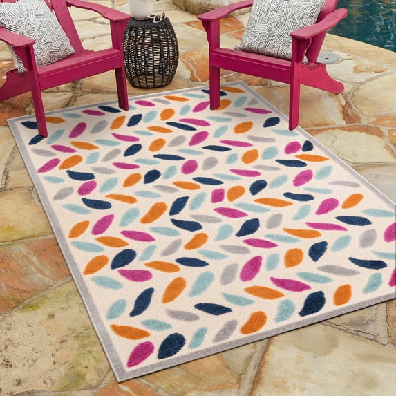 Unique Loom Aruba Outdoor Collection Area Rug - Oranjestad (9' x 12' Rectangle Beige/Light Blue)