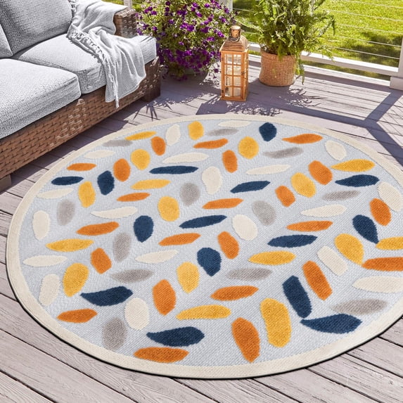 Unique Loom Aruba Outdoor Collection Area Rug - Oranjestad (5' 3" Round Gray/Ivory)