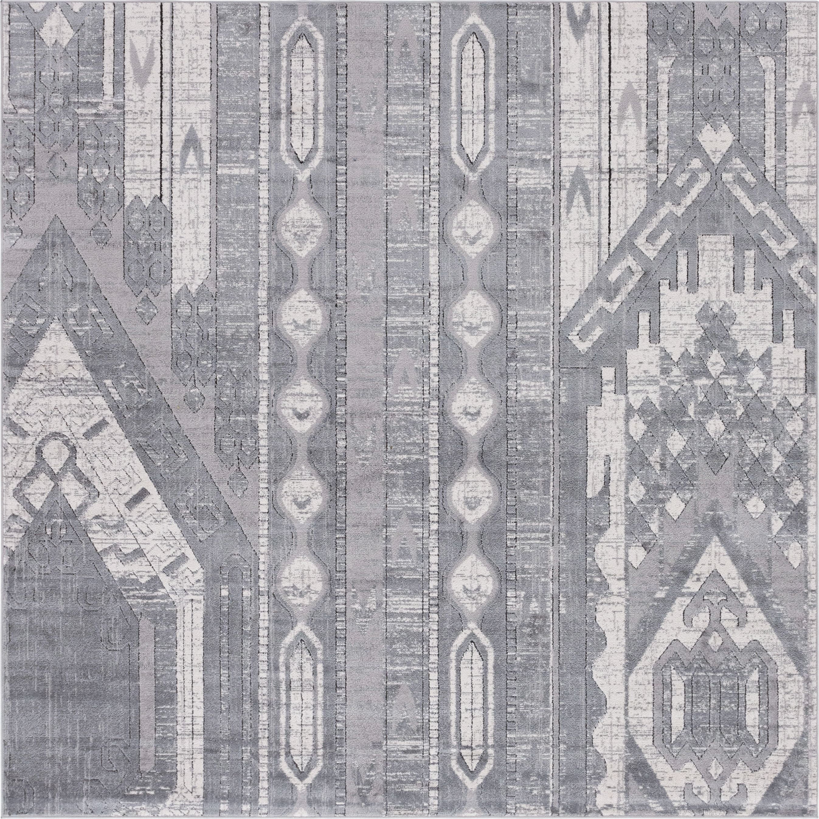 Portland Square Indoor 8' Gray Geometric Easy-Care Area Rug