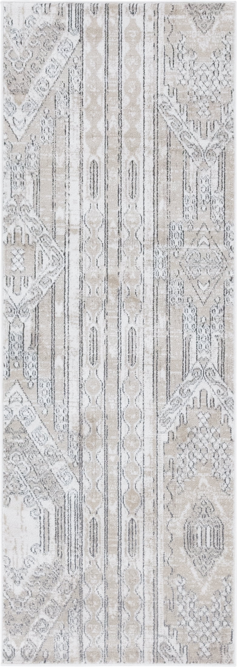 Ivory and Tan Geometric Indoor Runner Rug 2' 2" x 6' 1"