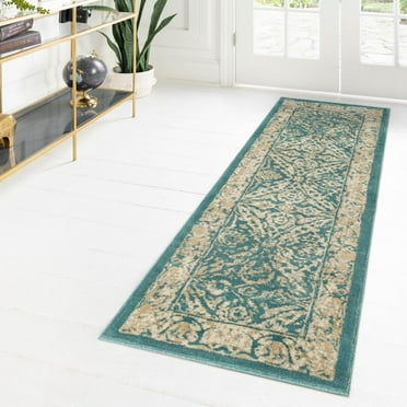 Unique Loom Oslo Collection Area Rug - Christianshavn (3' x 13' 1" Runner Teal/Ivory)