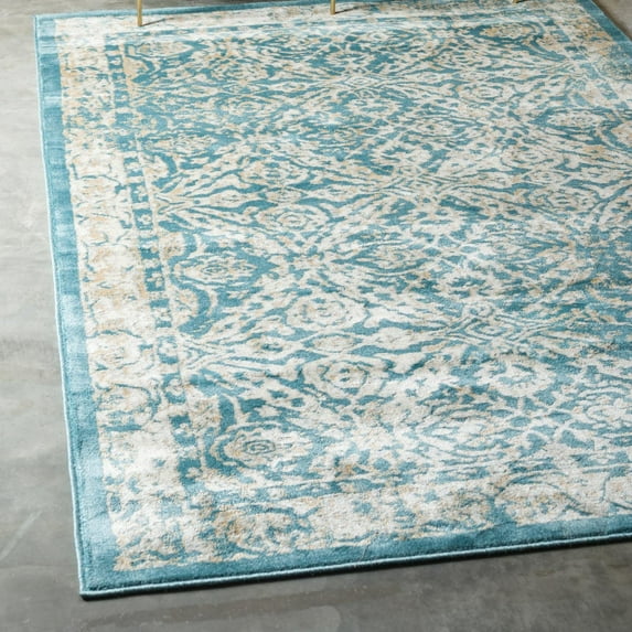Unique Loom Oslo Collection Area Rug - Christianshavn (5' 1" x 8' Rectangle Teal/Ivory)