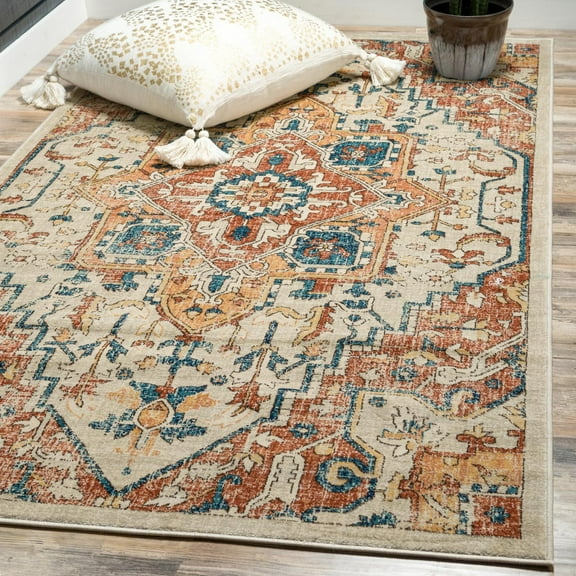 Unique Loom Oslo Collection Area Rug - Nyhavn Harbour (5' 1" x 8' Rectangle Beige/Blue)