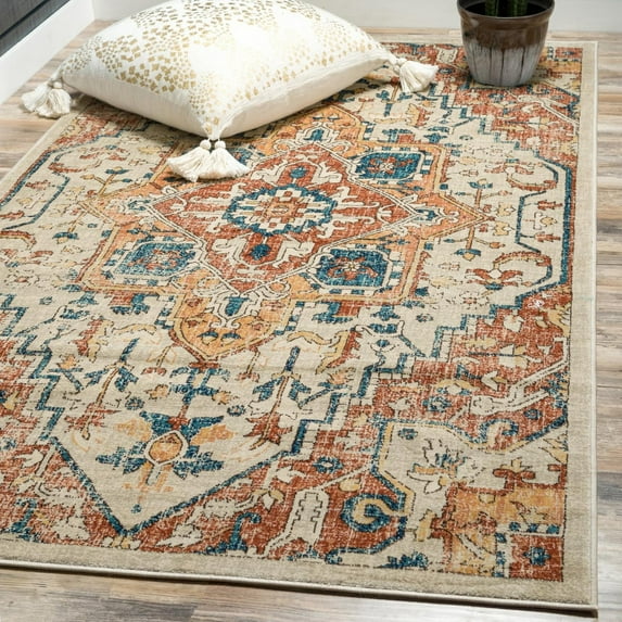 Unique Loom Oslo Collection Area Rug - Nyhavn Harbour (8' x 11' 4" Rectangle Beige/Blue)