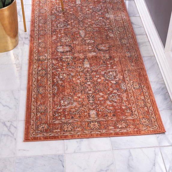 Unique Loom Oslo Collection Area Rug - Osterbro (3' x 13' Runner Brick Red/Beige)