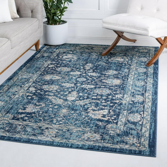 Unique Loom Oslo Collection Area Rug - Osterbro (5' x 8' Rectangle Navy Blue/Beige)