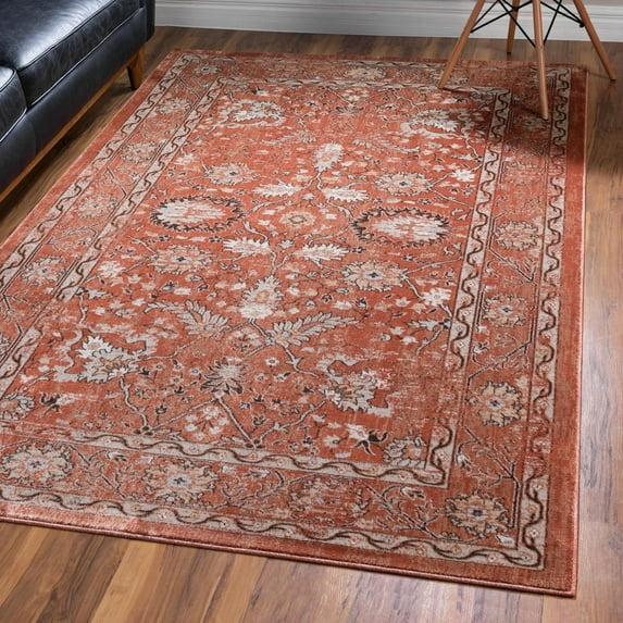 Unique Loom Oslo Collection Area Rug - Osterbro (8' x 11' 4" Rectangle Brick Red/Beige)